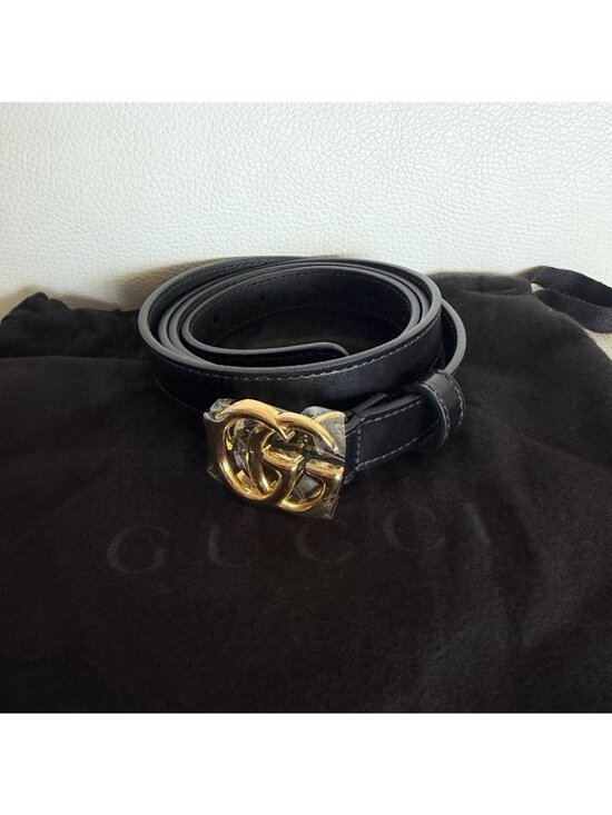 NEW Gucci Marmont Black Leather Double G Buckle Belt Gold Hardware 409417 114 46 main image 4
